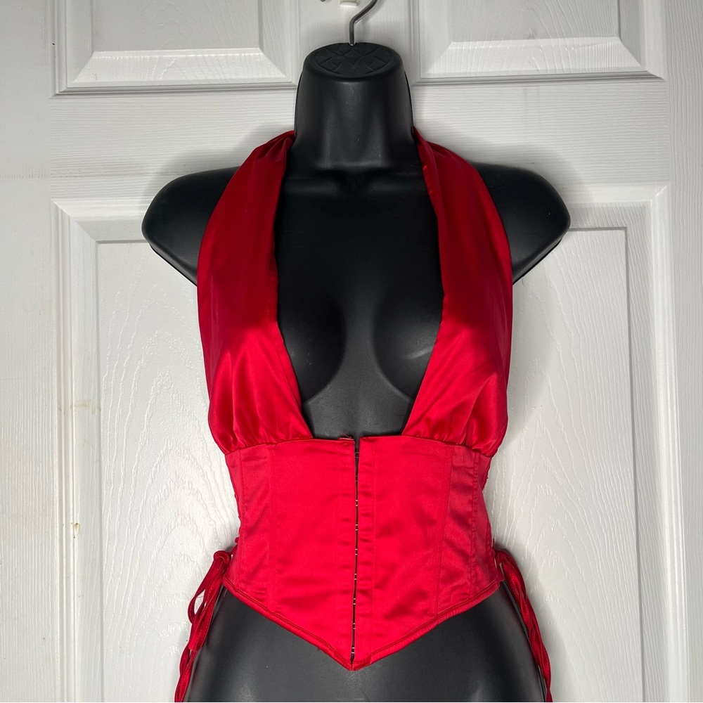 Red Halter Corset Top